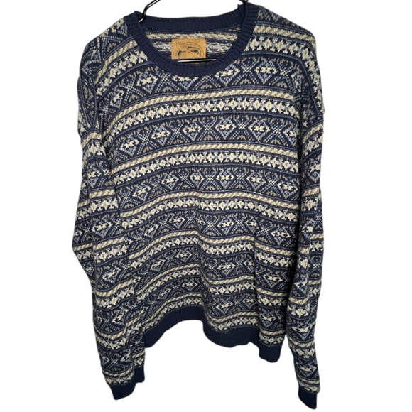 Alps Other - Alps Vintage Nordic Fair Isle Blue And Cream Striped Knit Pullover Sweater